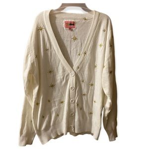 Tipsy Elves XL Cream Cardigan Sweater with Gold Star Details